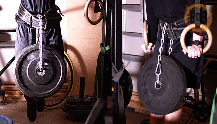 garage gym, weighted pullups, weighted dips